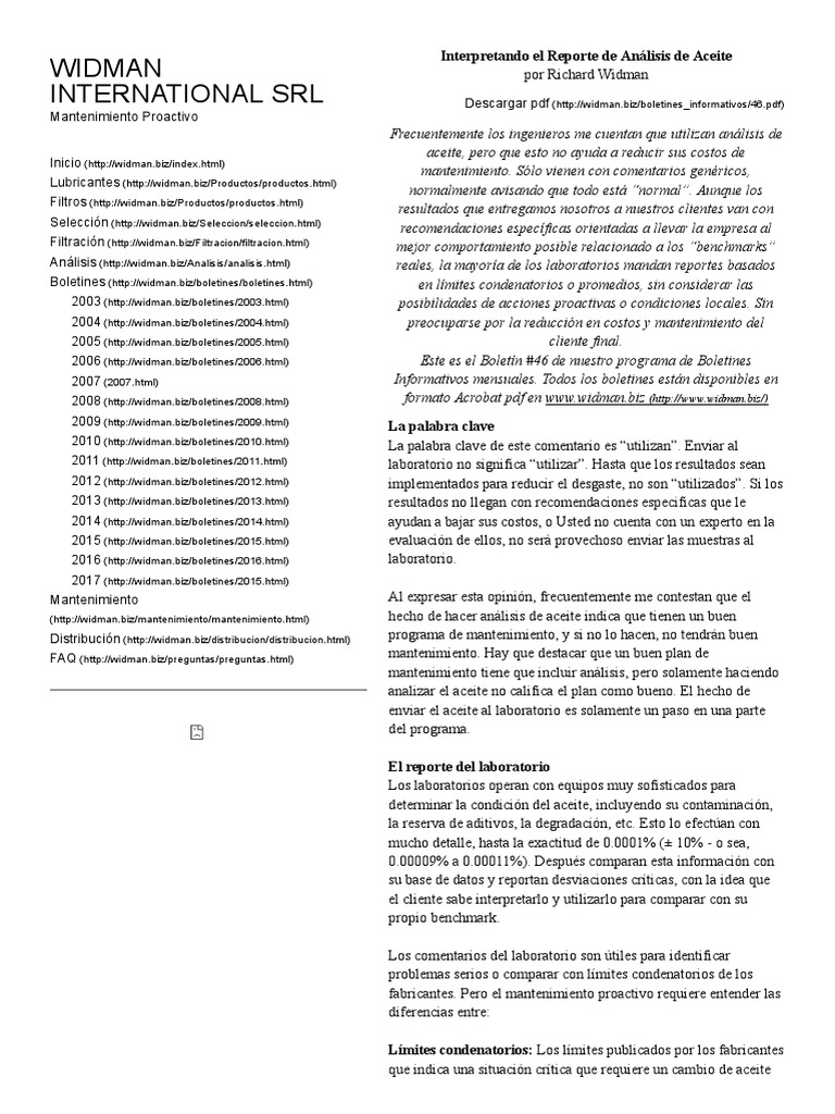 Widman International SRL - Interpretando El Analisis de Aceite | PDF ...