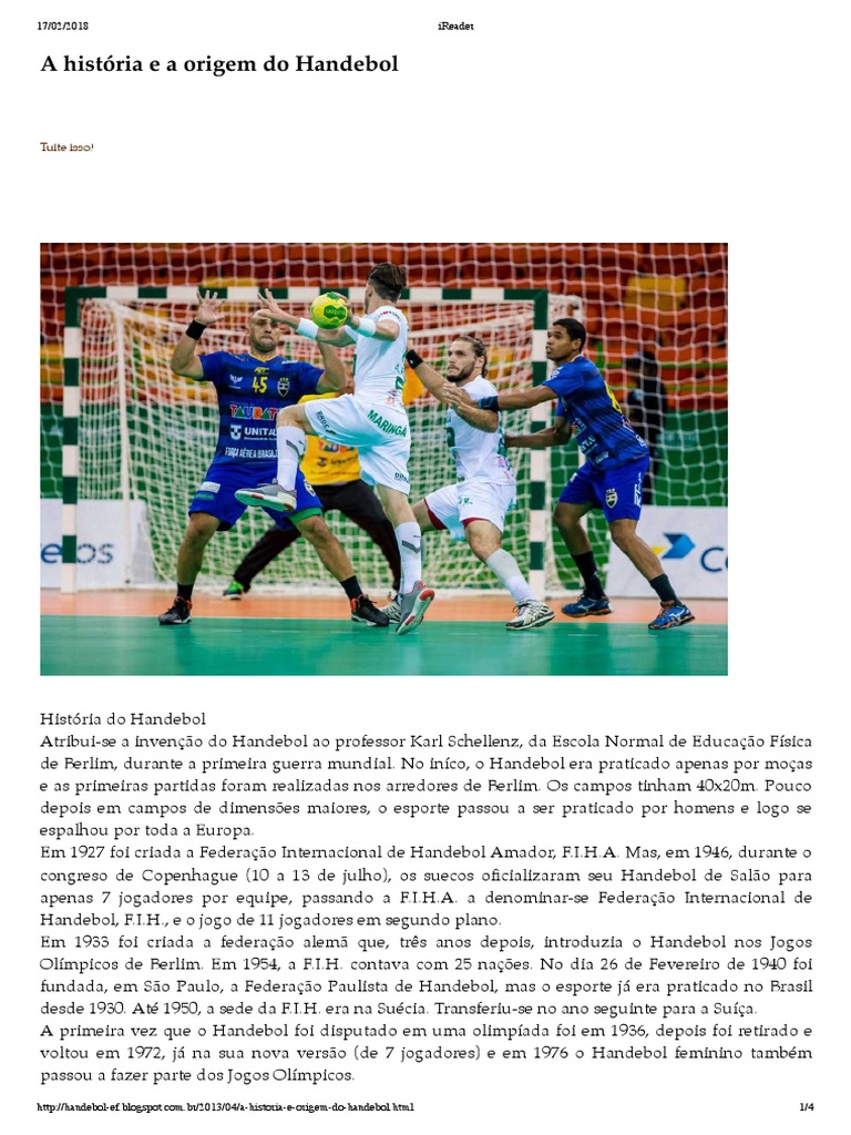 História e Origem do Handebol | PDF | Jogos Olímpicos | Lazer