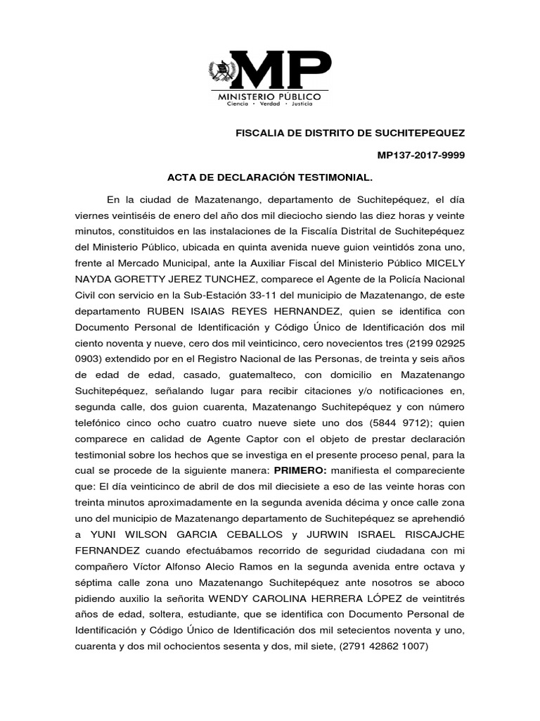 Acta de Declaracion Testimonial | PDF | Policía | Guatemala