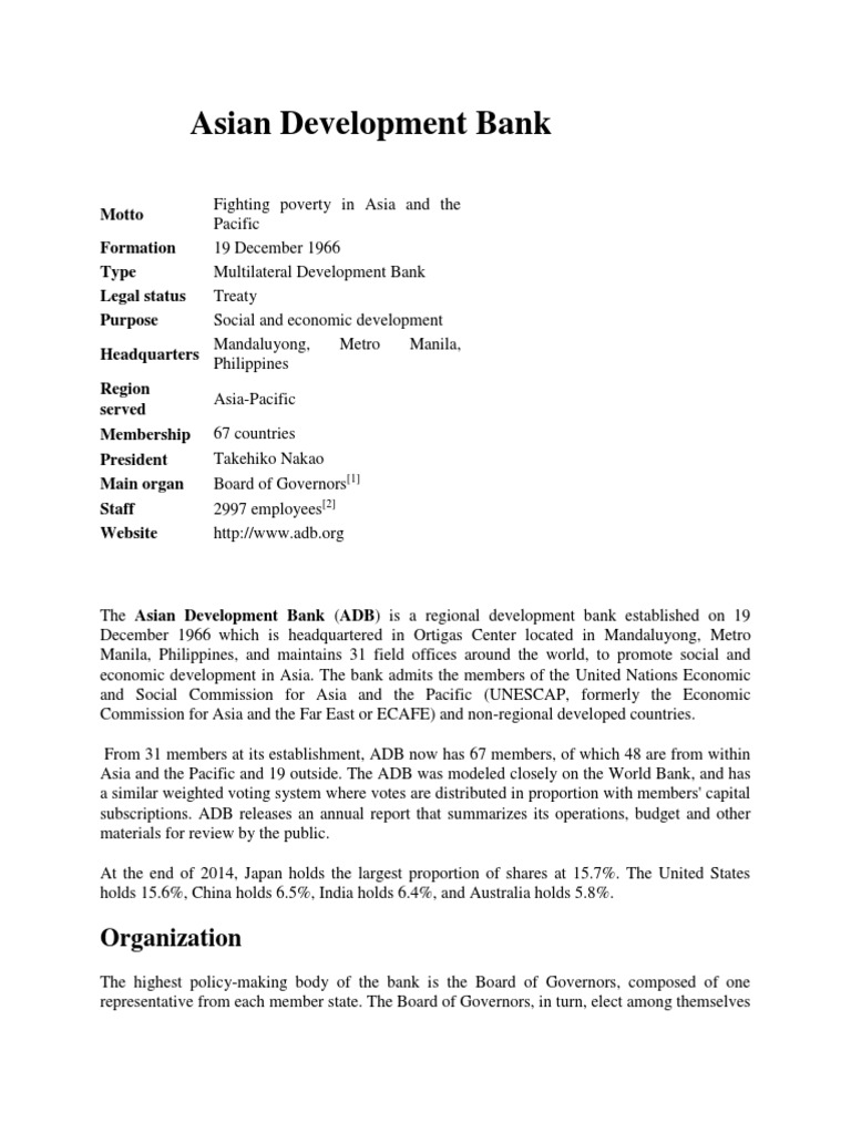 Asian Development Bank | PDF | Asian Development Bank | Business