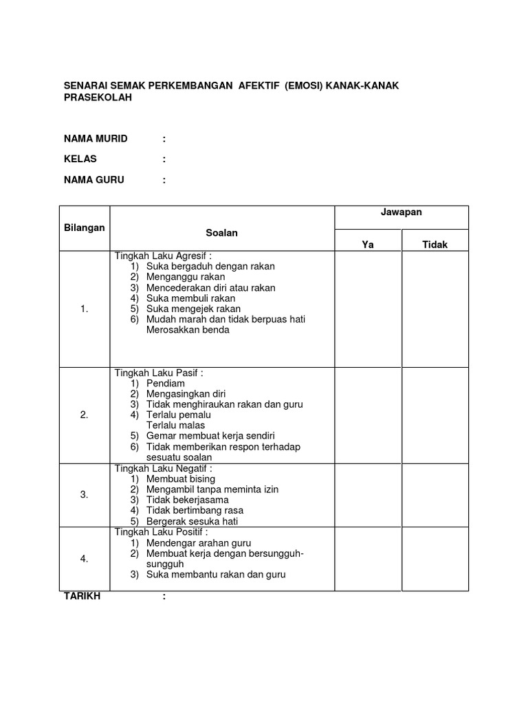 Senarai Semak P Afektif