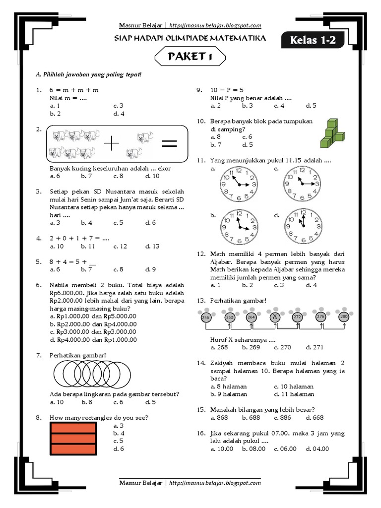 Siap Hadapi Olimpiade Matematika Kelas 1 2 Paket 1 Pdf