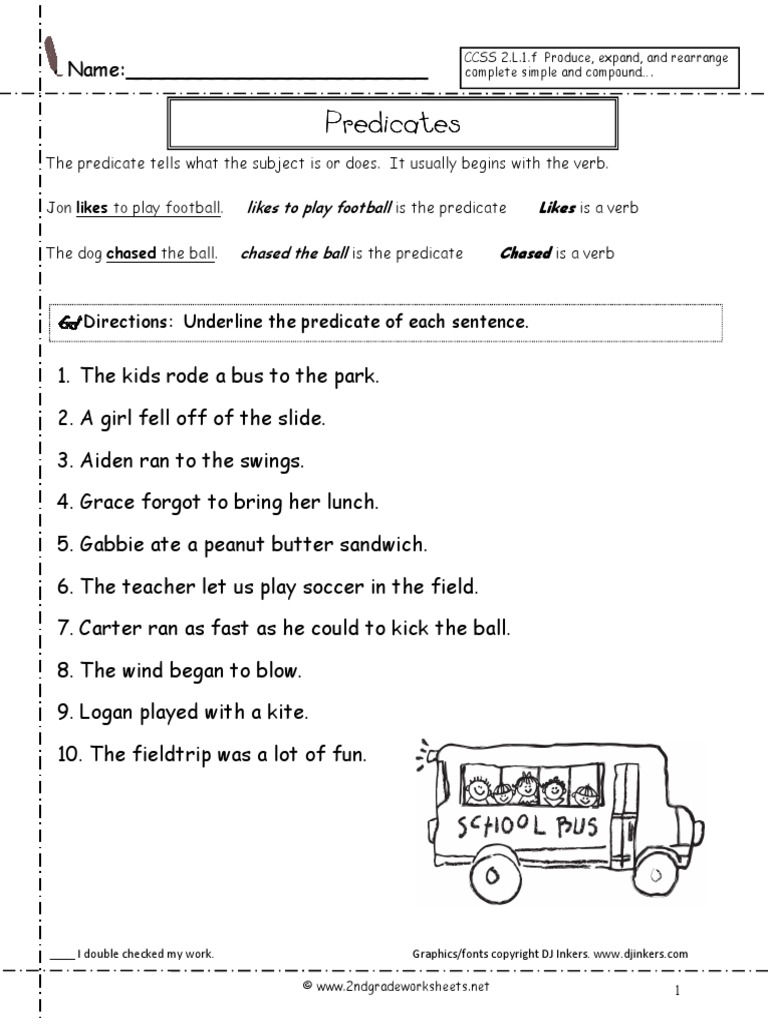 Predicate Worksheet