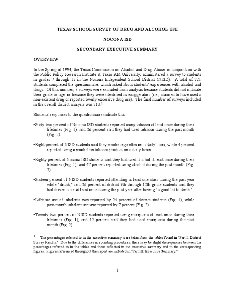 Nocona Isd 1994 Texas School Survey of Drug and Alcohol Use PDF