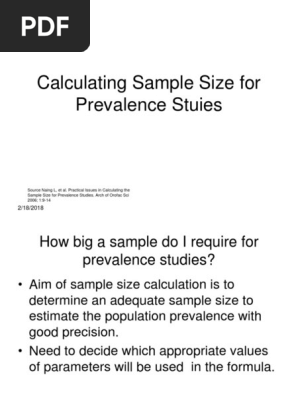 Calculating Sample Size For Prevalence Studies Pdf Standard Error Sample Size Determination