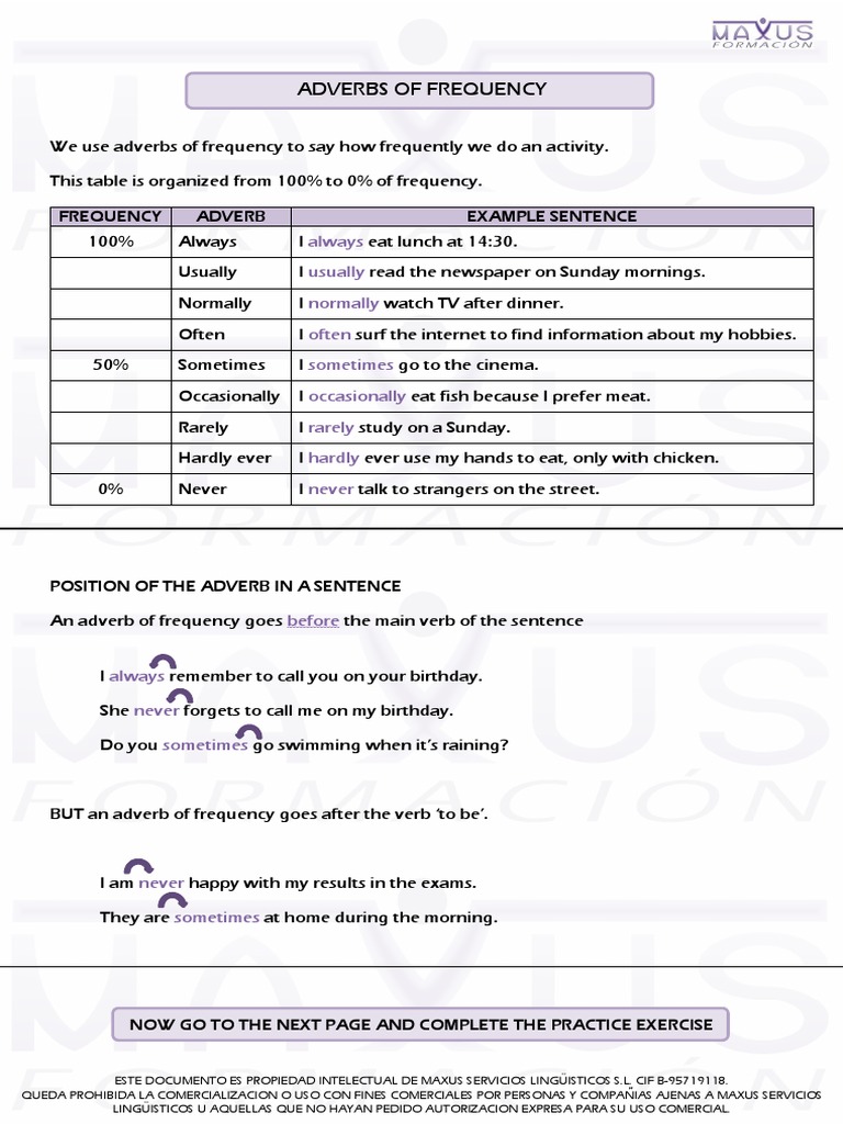 Adverbs of Frequency Guide and Exercise | PDF | Language Arts & Discipline