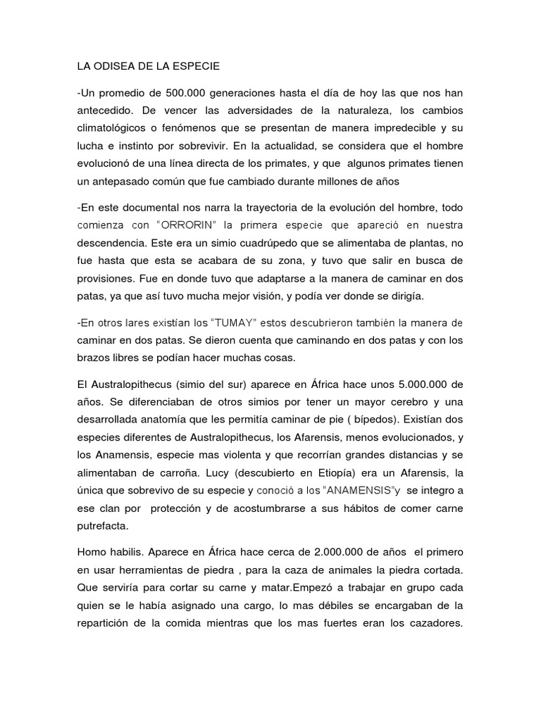 La Odisea De La Especie Resumen