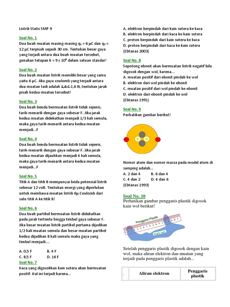 Soal Dan Pembahasan Listrik Statis Smp 9