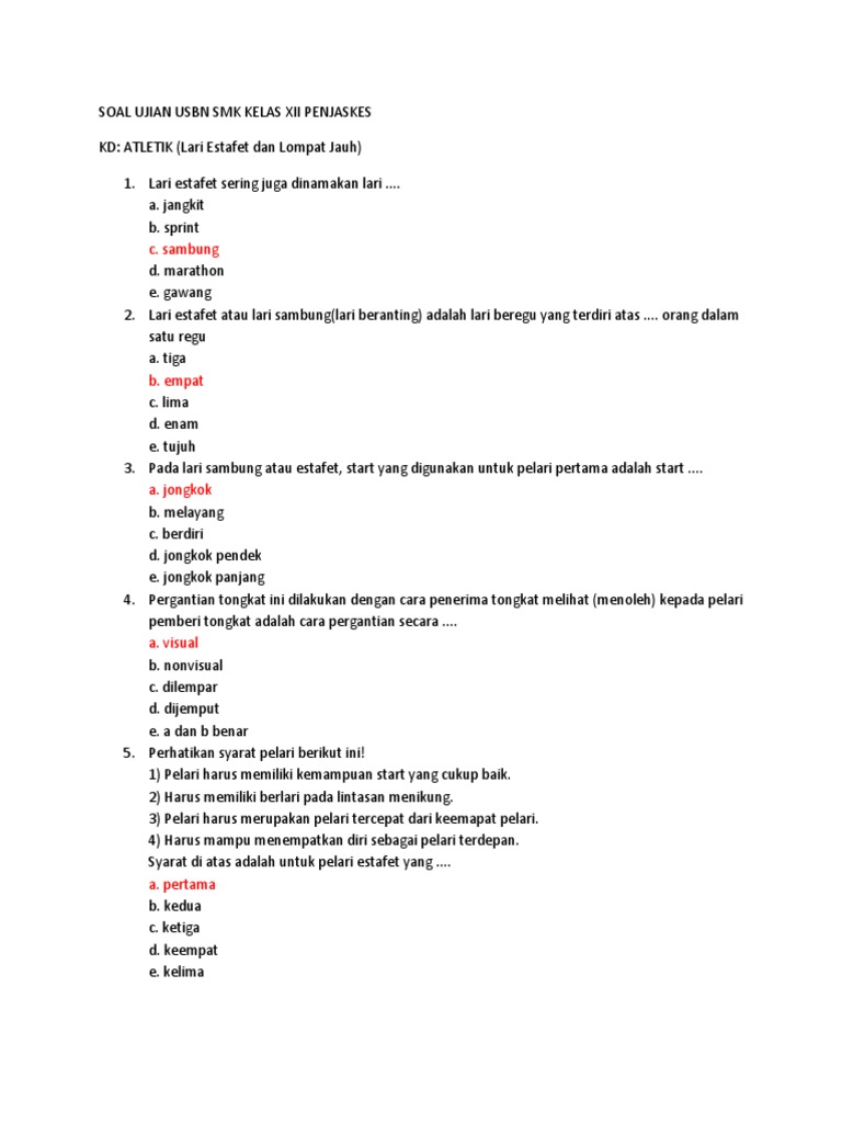 Soal Ujian Usbn Smk Kelas Xii Penjaskes