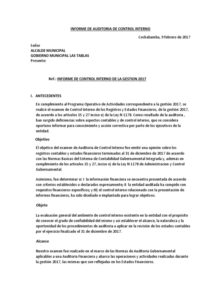 Informe de Auditoría de Control Interno | PDF | Auditoría | Contralor