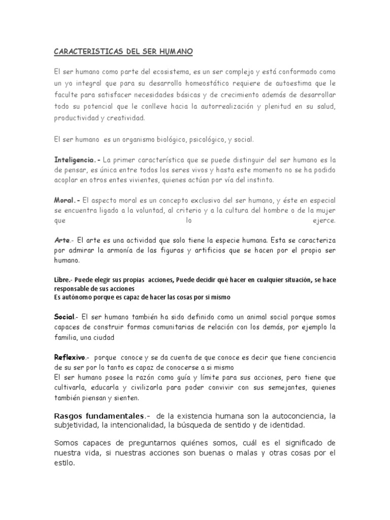 Caracteristicas Del Ser Humano | PDF