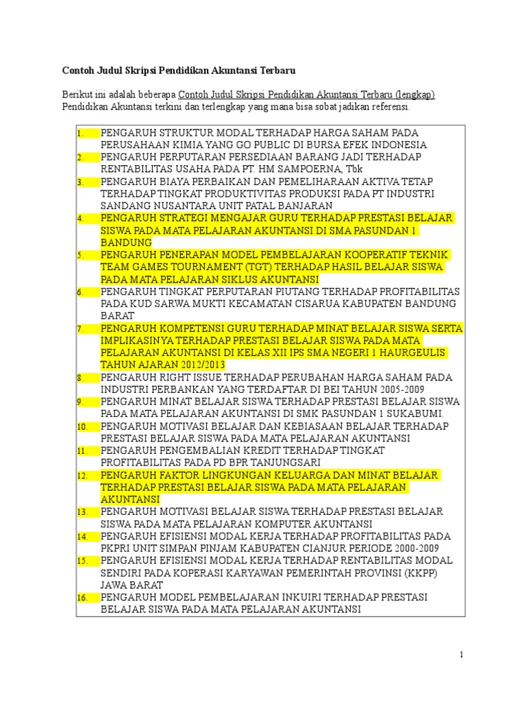 A. Contoh Judul Skripsi Pendidikan Akuntansi Terbaru PDF