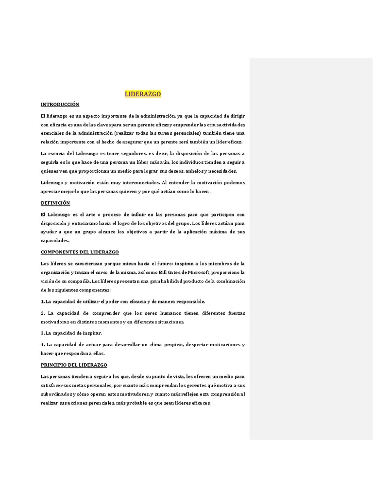 Trabajo Final de Liderazgo Administración | PDF | Liderazgo | Motivación