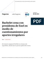 Bachelet Cena Con Presidenta de Enel en Medio de Cuestionamientos Por Aportes Irregulares
