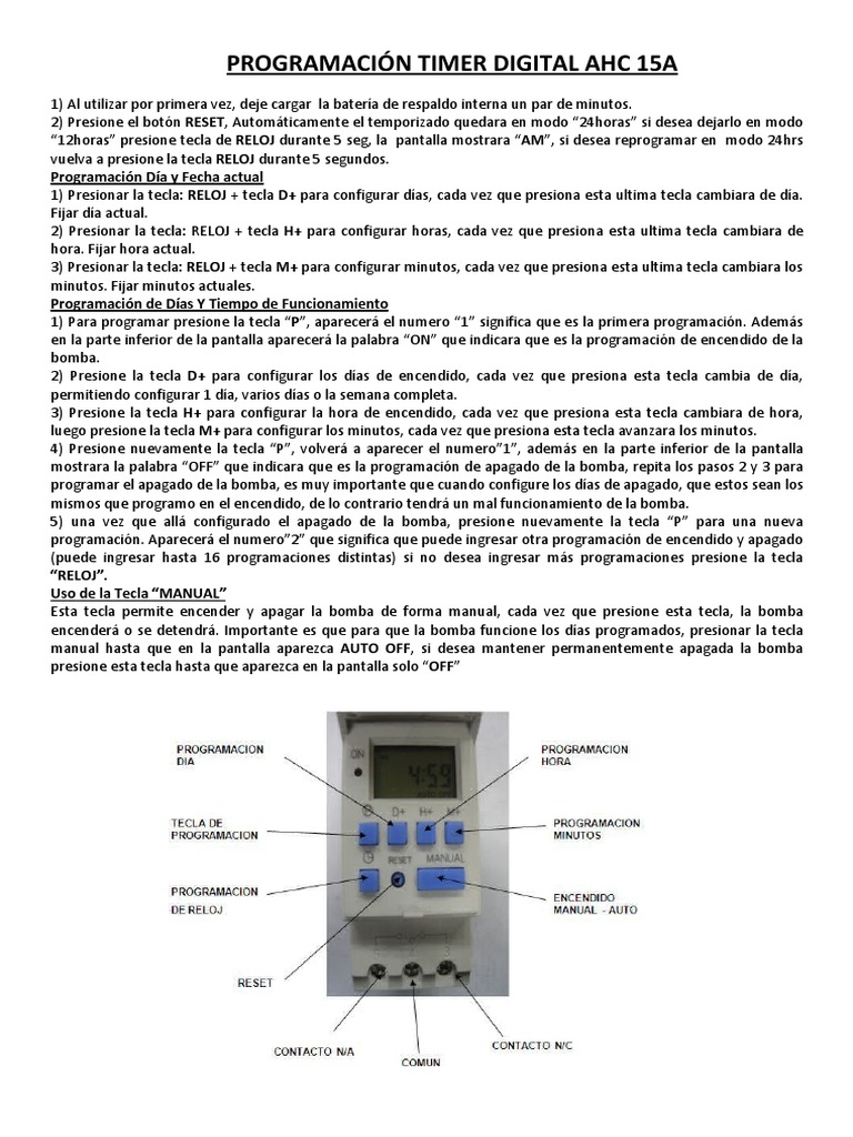 Programación Timer Digital Ahc 15a PDF Science Ciencia y Tecnología