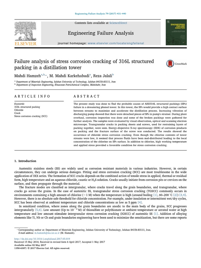 Failure Analysis of Stress Corrosion Cracking of 316L Structured ...