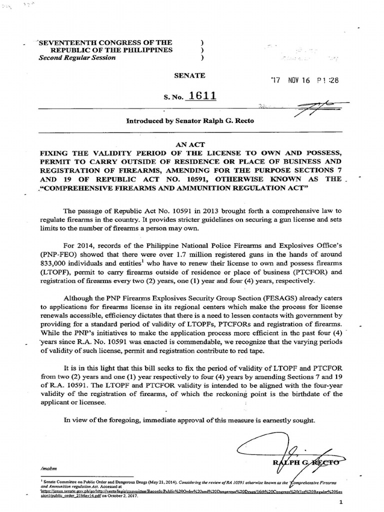 SBN1611 Fixing The Validity Period of The License To Own and Possess