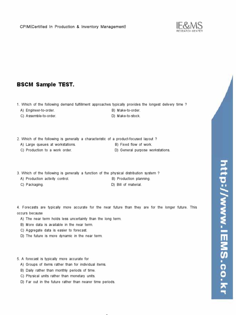 CPIM BSCM Sample Test Questions | PDF