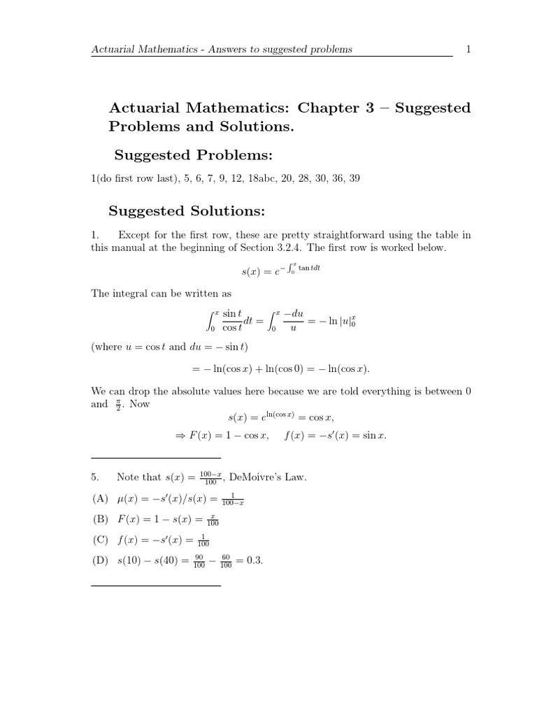 Actuarial Mathematics: Problem Solutions | PDF | Mathematical Objects ...