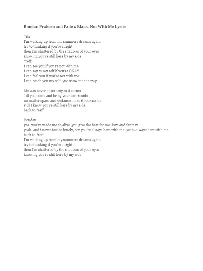Not With Me Lyrics by Bondan Prakoso | PDF
