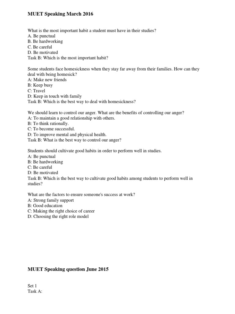 MUET Speaking Test Sample Questions | PDF | Water | Psychological Concepts