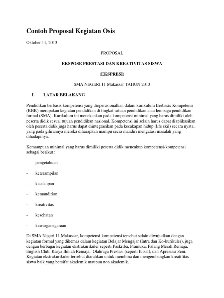 Contoh Proposal Kegiatan Osis Aneka Macam Contoh