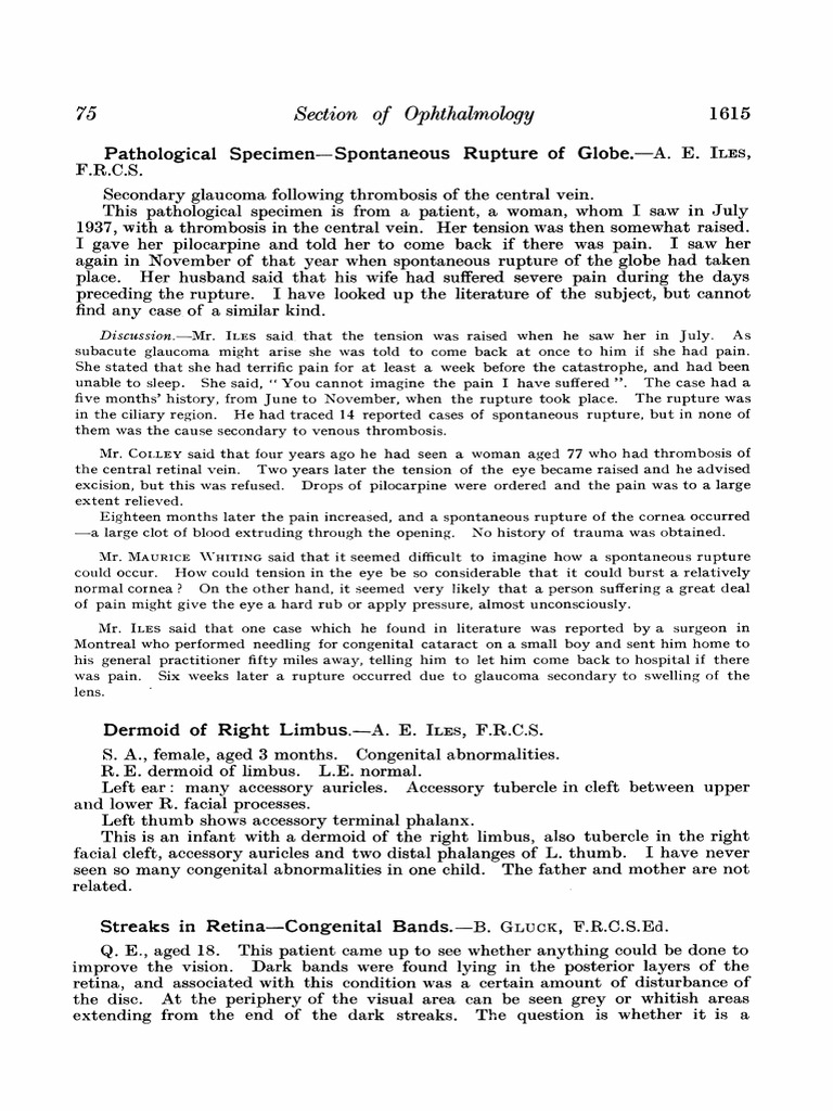 75 Section of Ophthalmology: Pathological Specimen-Spontaneous Rupture ...