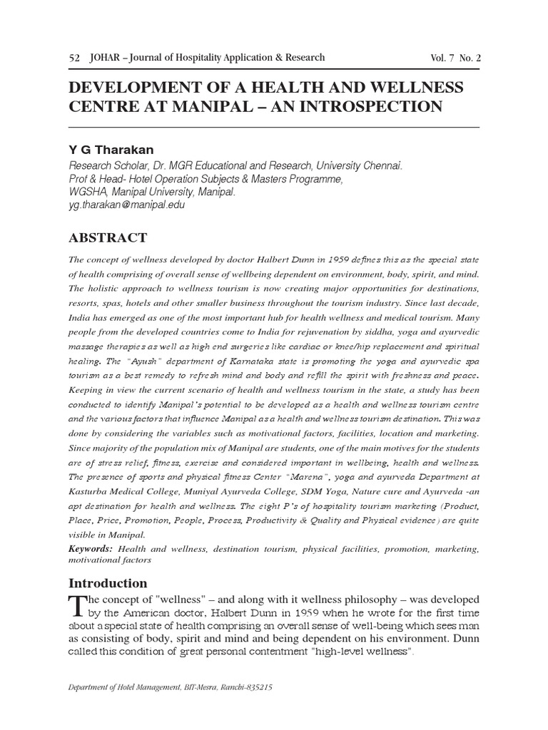 Development of A Health and Wellness Centre at Manipal An