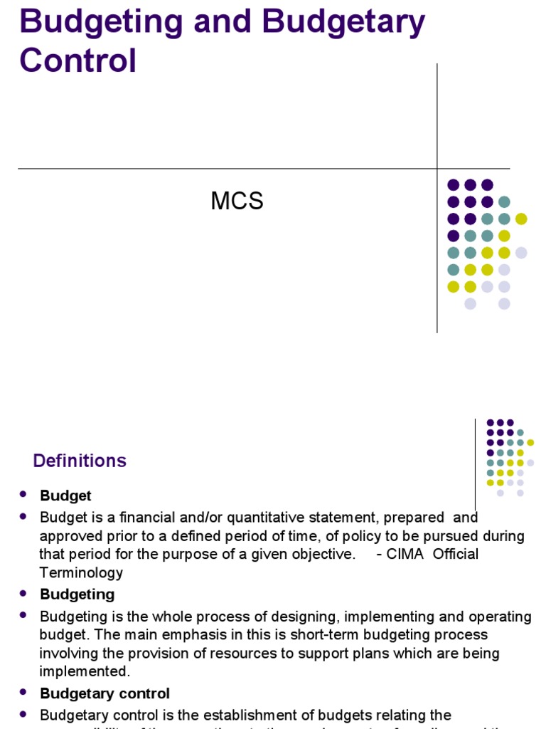 Budgeting and Control: Key Concepts | PDF | Budget | Goal