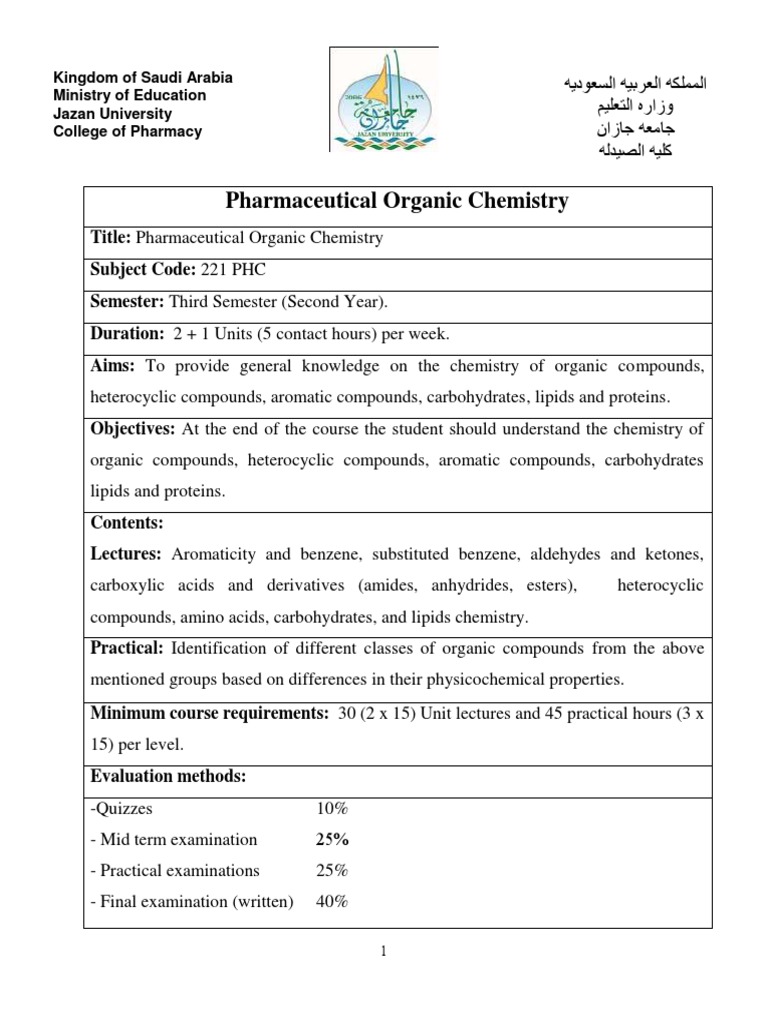 Pharmaceutical Organic Chemistry Course Guide | PDF | Organic Chemistry ...