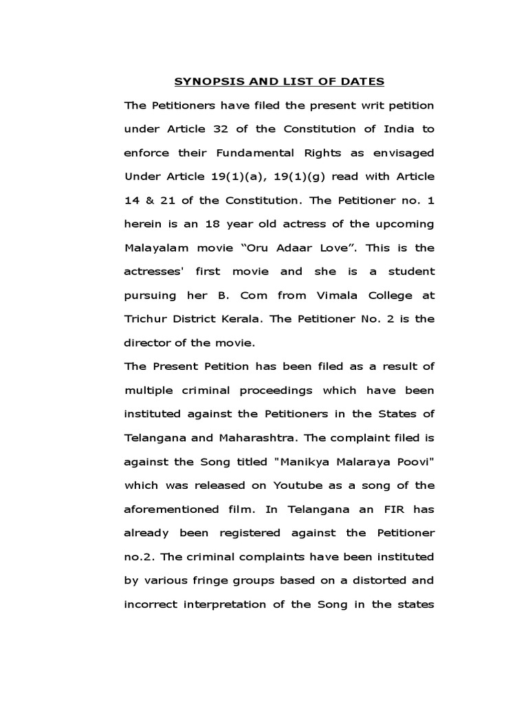 Writ Petition Priya Varrier Writ Complaint scribd