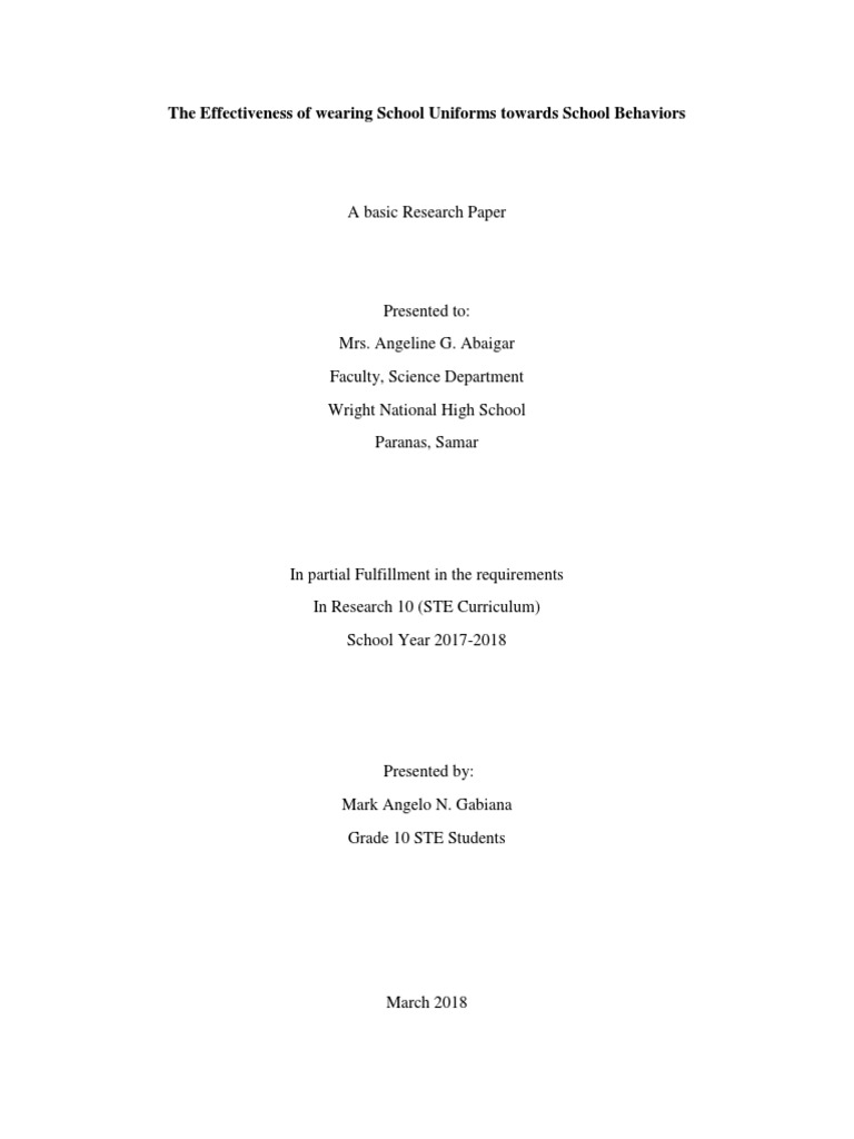 The Effectiveness of Wearing School Uniforms Towards School Behaviors PDF First Amendment To