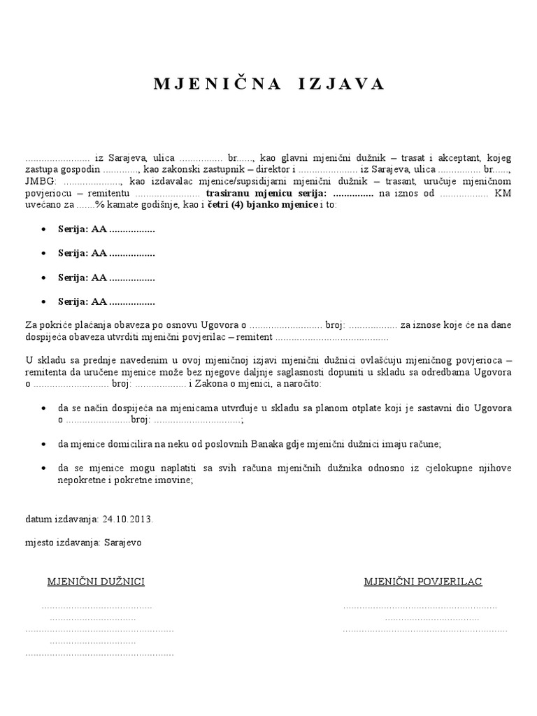 Mjenicna izjava-OBRAZAC | PDF