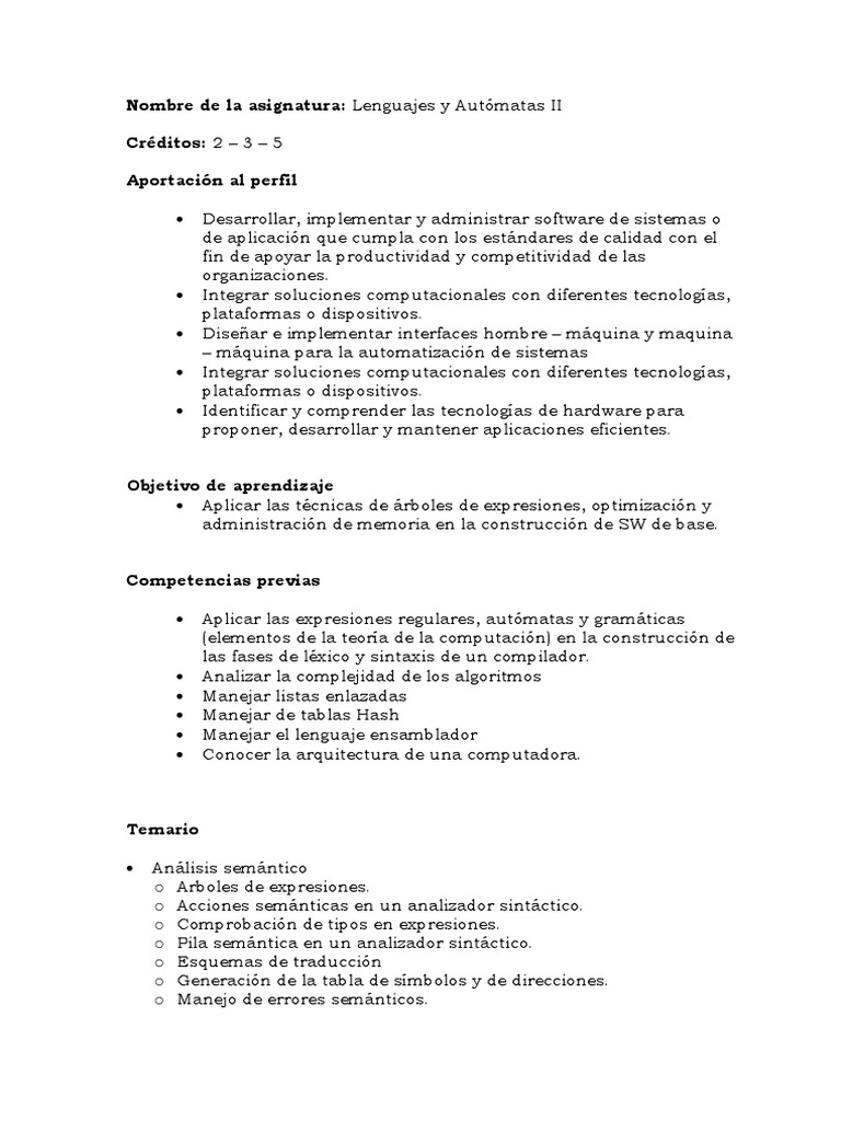 ISC-Lenguajes y Automatas II PDF | PDF | Compilador | Lenguaje ensamblador