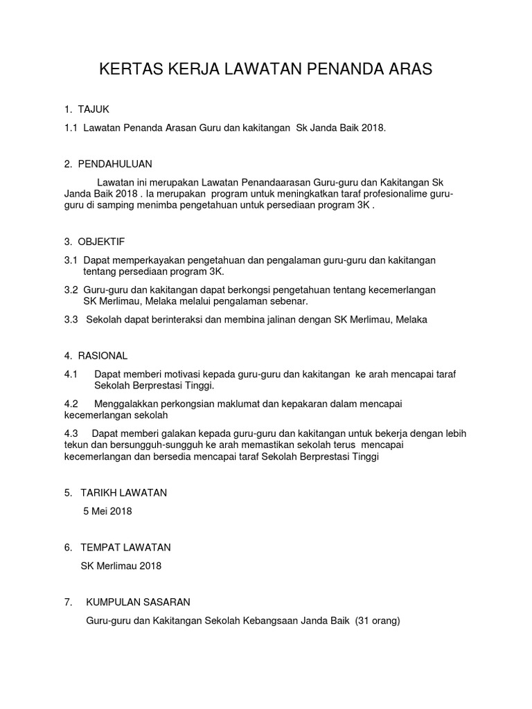 Kertas Kerja Lawatan Penandaarasan Pdf