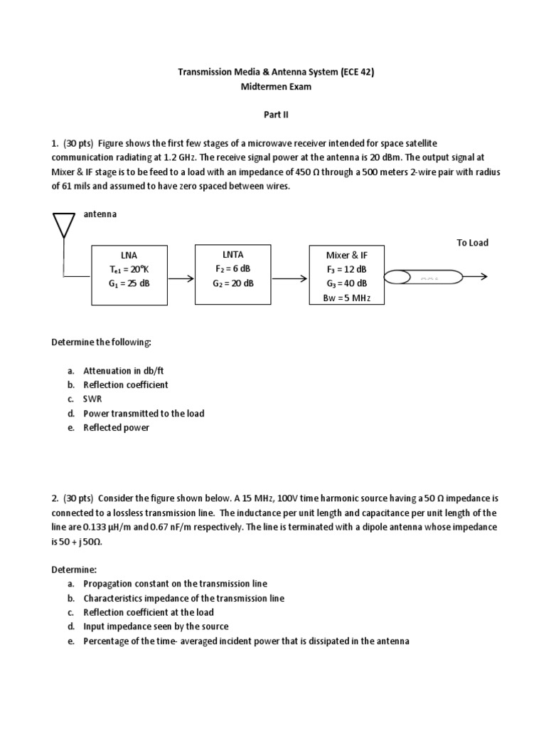 Transmission Media & Antenna System (ECE 42) Midtermen Exam PDF