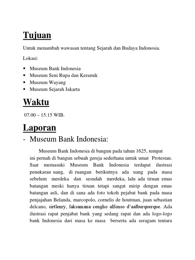 Laporan Kunjungan Ke Museum Fatahillah Seputar Laporan