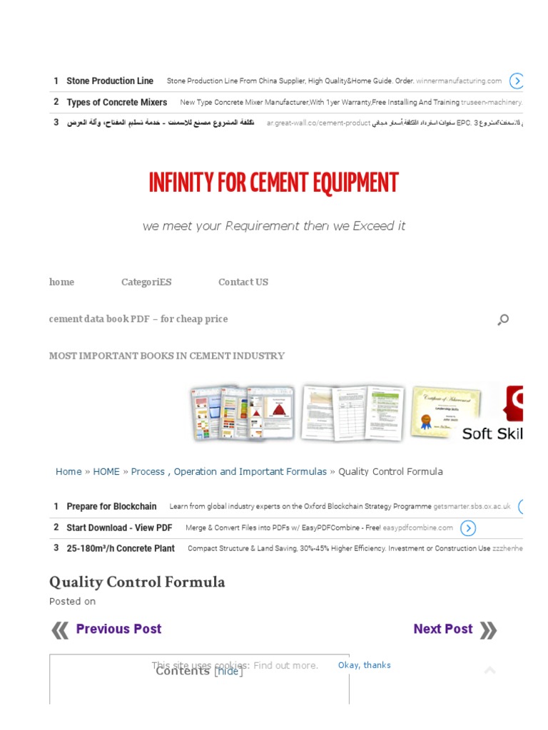 Quality Control Formulas for Cement | PDF | Lime (Material) | Cement