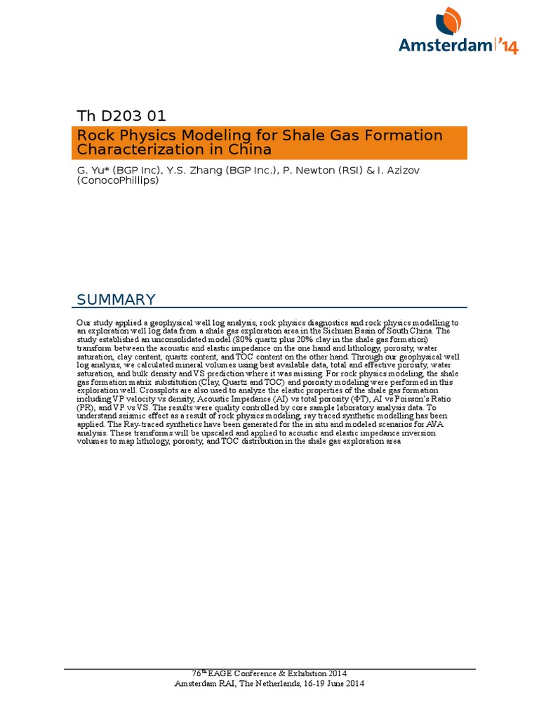 TH D203 01 Rock Physics Modeling For Shale Gas Formation ...