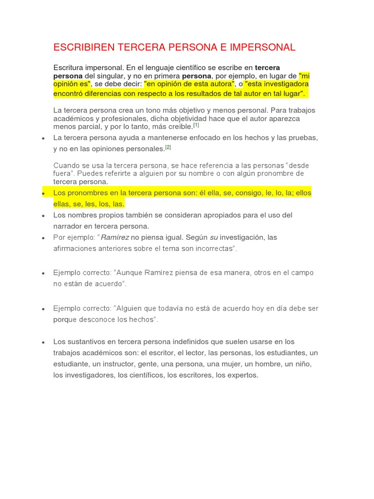 Como Se Escribe En Tercera Persona Ejemplo Ejemplo Sencillo