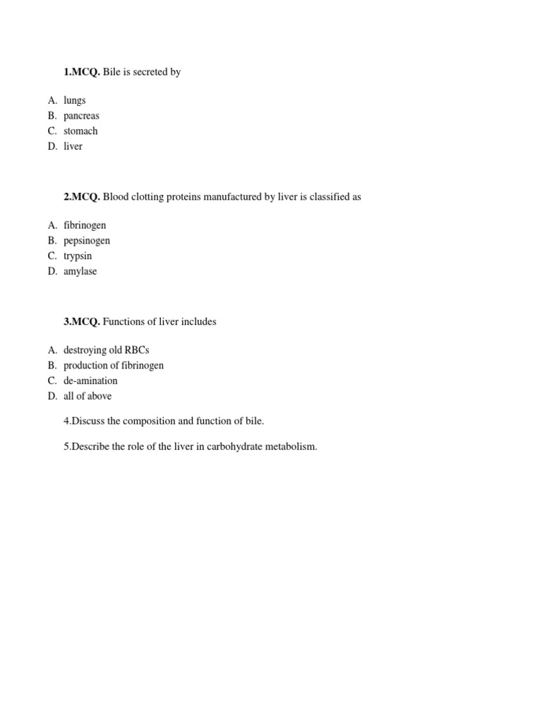 1.MCQ. Bile Is Secreted By Answer D PDF