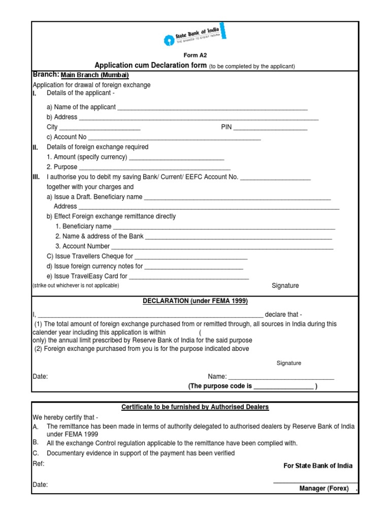 State Bank Of India Fema Form For Stucked Payment Foreign Exchange Market Banks