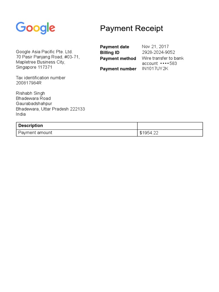 Google AdSense Payment Invoice | PDF