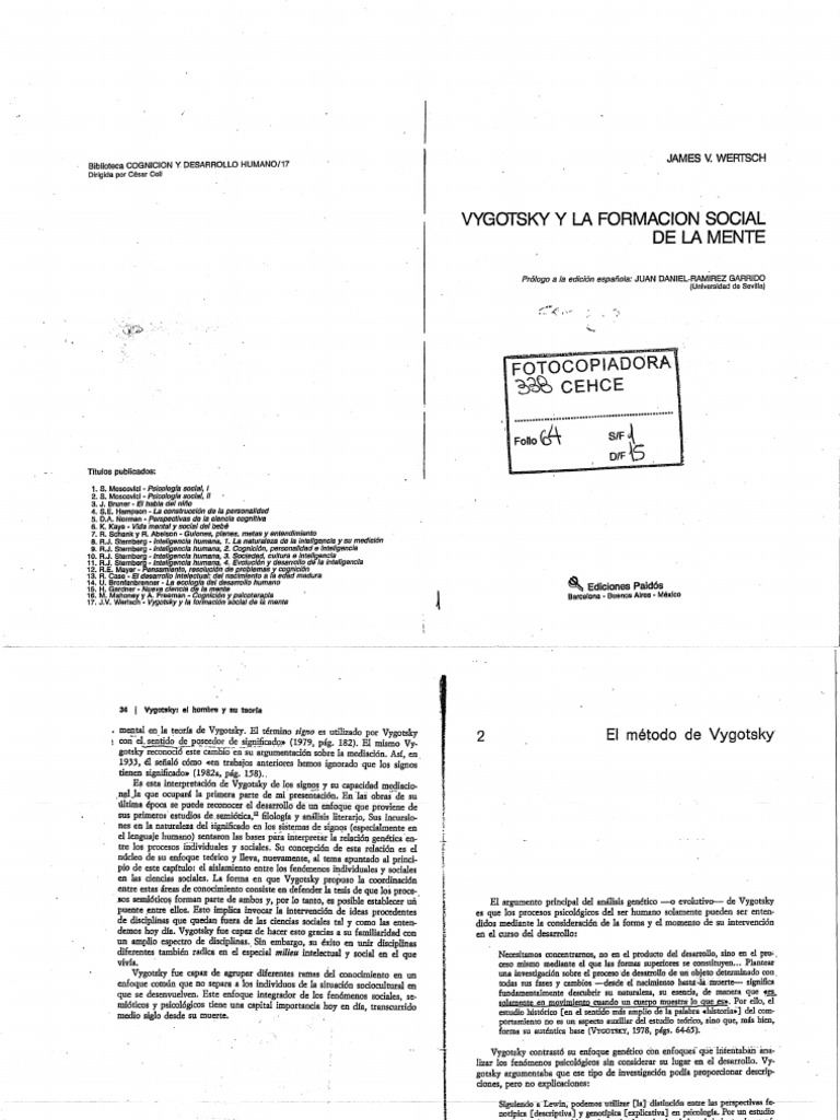 Wertsch - VYGOTSKY Y LA FORMACION SOCIAL DE LA MENTE PDF | PDF