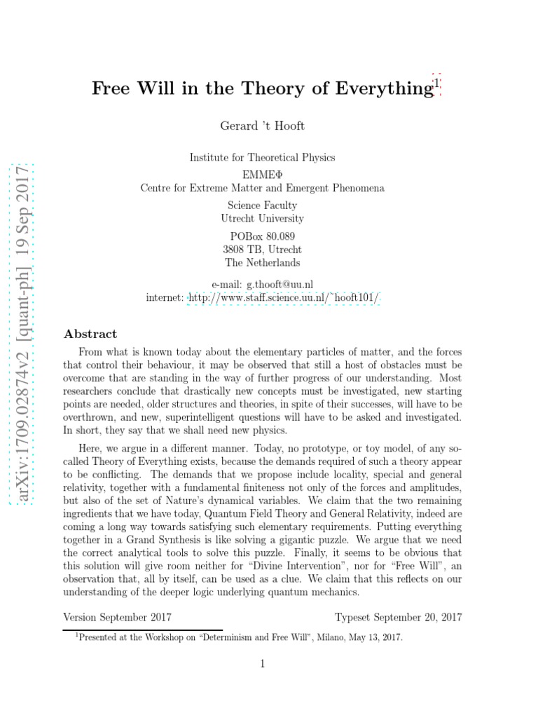 Free Will and the Theory of Everything | PDF | Quantum Mechanics ...