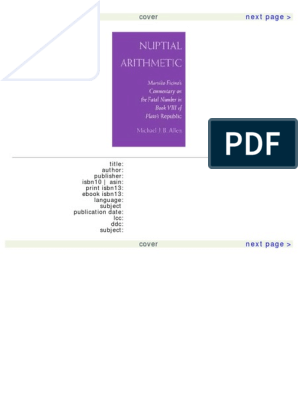 (Michael J. B. Allen) Nuptial Arithmetic Marsilio (BookFi) PDF PDF | Marsilio Ficino | Plato