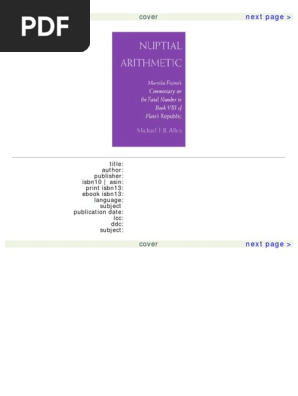 (Michael J. B. Allen) Nuptial Arithmetic Marsilio (BookFi) PDF PDF | Marsilio Ficino | Plato