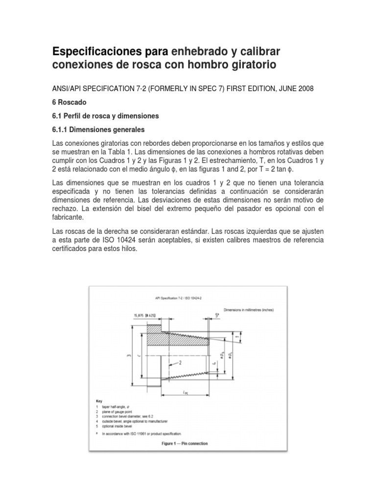 Especificaciones API 7-2 para Conexiones de Rosca | PDF | Calibración ...