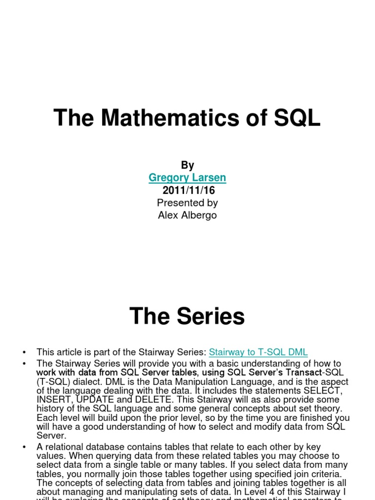 The Mathematics of SQL PDF | PDF | Relational Database | Table (Database)