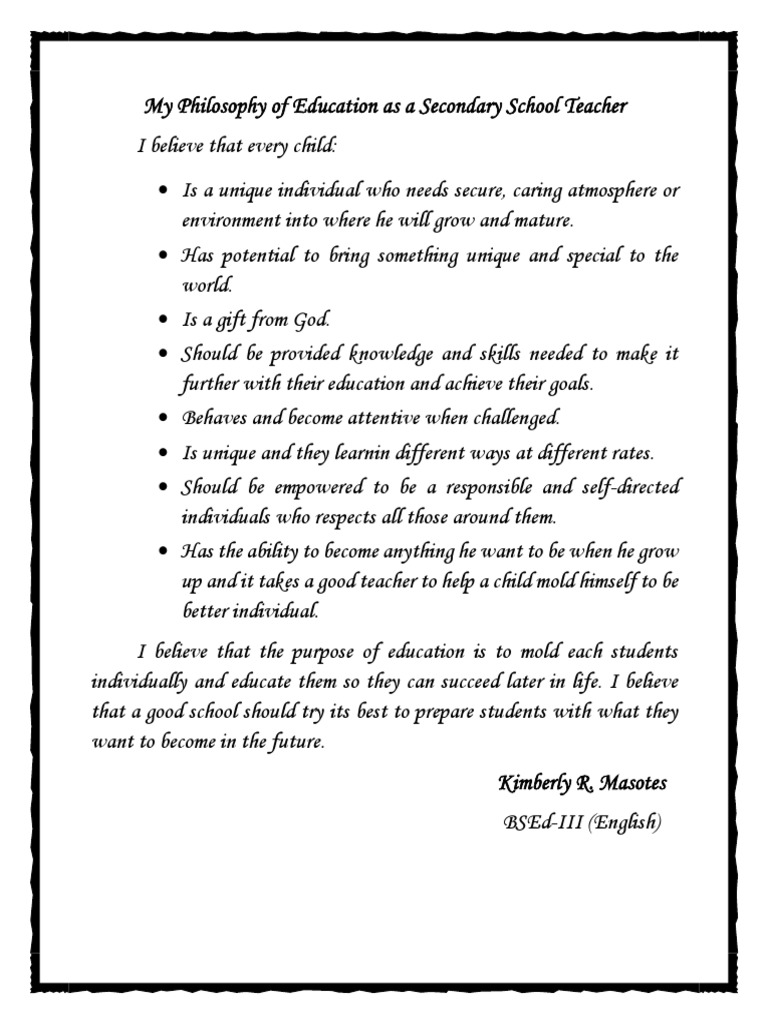 My Philosophy Of Education As A Secondary School Teacher PDF